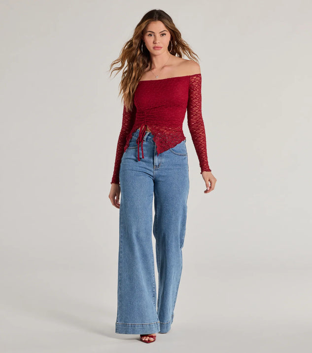Trendy Babe Off-The-Shoulder Ruched Lace Top | Windsor