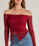 From bold to effortless, the Trendy Babe Off-The-Shoulder Ruched Lace Top lets you define your vibe with burgundy tops that speak your style.