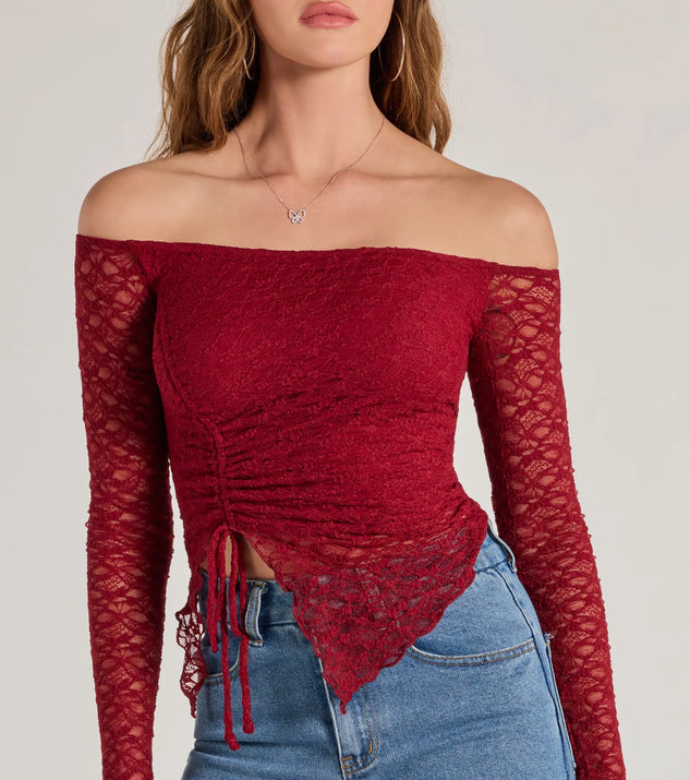 Trendy Babe Off-The-Shoulder Ruched Lace Top | Windsor
