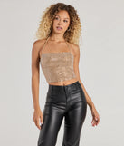 The Party Mood Rhinestone Mesh Crop Top in nude with a modern design and trendy look is part of the latest women's tops collection to elevate your 2025 wardrobe.