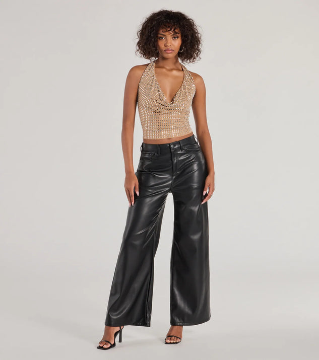 Glitzy Chic Cropped Rhinestone Halter Top | Windsor