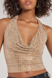 Glitzy Chic Cropped Rhinestone Halter Top | Windsor