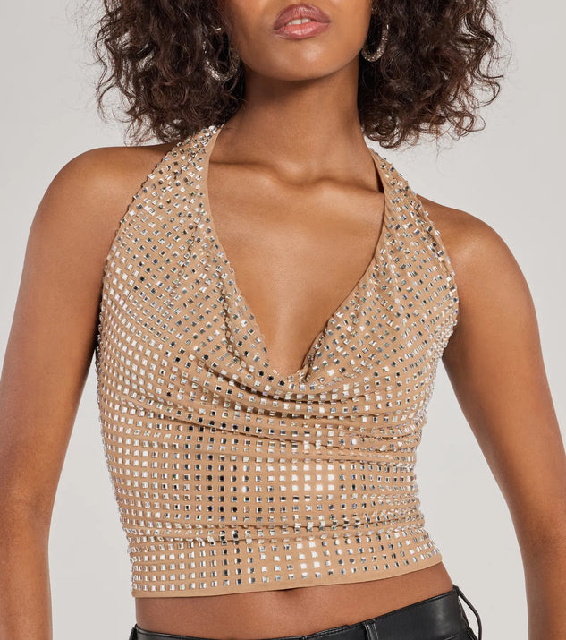 Glitzy Chic Cropped Rhinestone Halter Top | Windsor Glitzy Chic Cropped Rhinestone Halter Top | Windsor