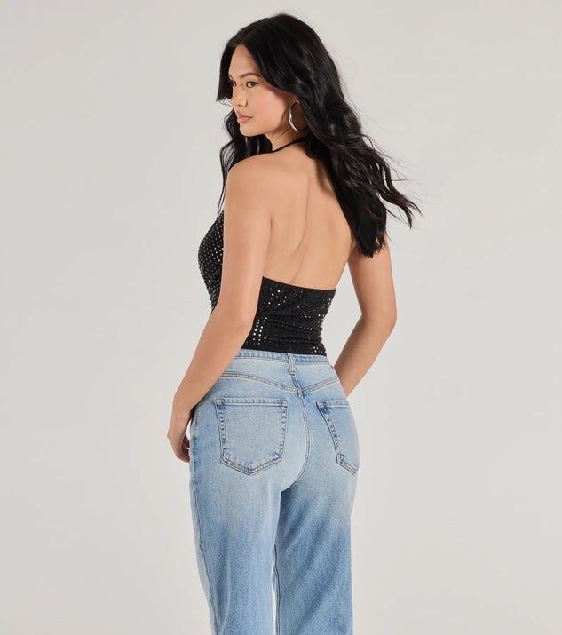 Glitzy Chic Cropped Rhinestone Halter Top | Windsor Glitzy Chic Cropped Rhinestone Halter Top | Windsor