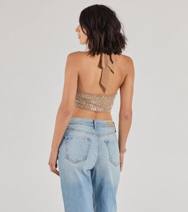 ○様　DIANTE Rhinestone halter neck tops Glam Nights Rhinestone Halter Top - Silver | Fashion Nova
