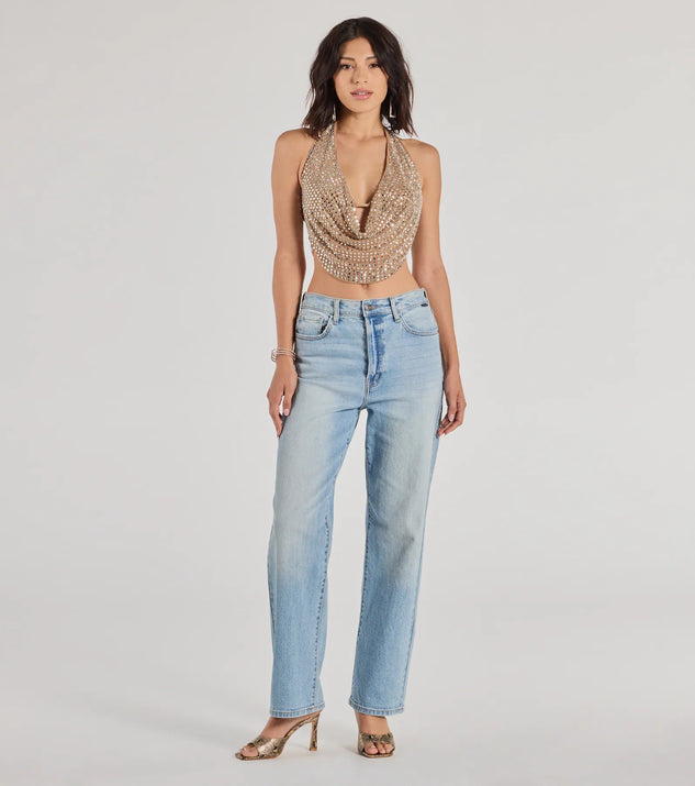 Party Diva Cropped Rhinestone Halter Top | Windsor