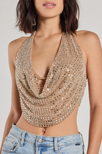 Party Diva Cropped Rhinestone Halter Top | Windsor