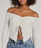 Make a statement in 2025 with the Adorable Flirt Off-The-Shoulder Knit Top, a ivory long-sleeve top featuring a trendy shoulder design that adds a bold, festive touch to any club or party look.