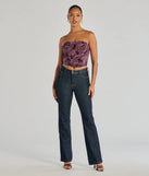 Stay on-trend this season with the Floral Passion Ruched Cropped Corset Top in plum, a must-have for creating stylish and effortless spring outfits for women.