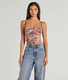 The Stunning View Scenic Print Mesh Bustier Top in brown with a modern design and trendy look is part of the latest women's tops collection to elevate your 2025 wardrobe.