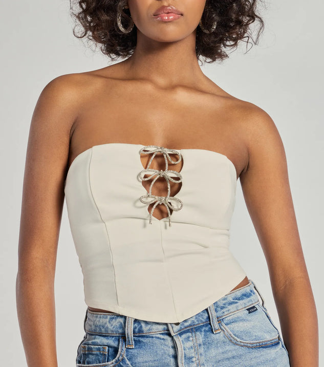 Adorable Glam Rhinestone Bow Cutout Corset Top | Windsor Adorable Glam Rhinestone Bow Cutout Corset Top | Windsor