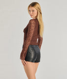 The Glam Flair Long Sleeve Lace Top in brown with a modern design and trendy look is part of the latest women's tops collection to elevate your 2025 wardrobe.