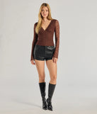 The Glam Flair Long Sleeve Lace Top in brown with a modern design and trendy look is part of the latest women's tops collection to elevate your 2025 wardrobe.