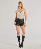 The Sultry Glam Cutout Lace Bodysuit in ivory with a modern design and trendy look is part of the latest women's tops collection to elevate your 2025 wardrobe.