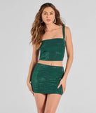 The Glam Nights Studded Crop Top in hunter green with a modern design and trendy look is part of the latest women's tops collection to elevate your 2025 wardrobe.