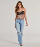 The Sultry Leopard Print Lace Bust Strappy Back Top in leopard print with a modern design and trendy look is part of the latest women's tops collection to elevate your 2025 wardrobe.
