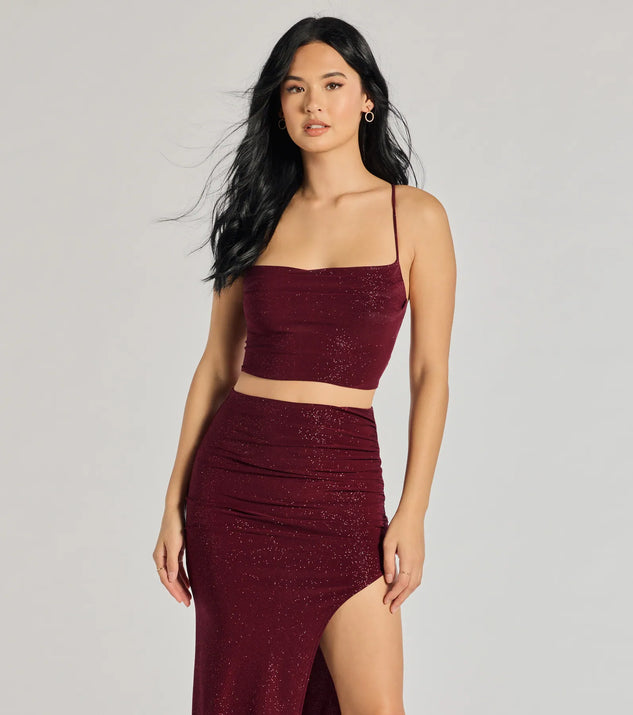 Glitzy Affair Cowl Neck Glitter Crop Top | Windsor