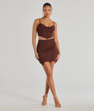 The Glowing Radiance Sleeveless Glitter Crop Top in brown with a modern design and trendy look is part of the latest women's tops collection to elevate your 2025 wardrobe.