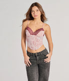 The Sweet And Sultry Floral Lace Mesh Bustier Top in pink with a modern design and trendy look is part of the latest women's tops collection to elevate your 2025 wardrobe.