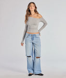 From bold to effortless, the Chic Factor Asymmetrical Long Sleeve Crop Top lets you define your vibe with heather gray tops that speak your style.