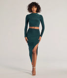 The Bold Staple Long Sleeve Crop Top in hunter green with a modern design and trendy look is part of the latest women's tops collection to elevate your 2025 wardrobe.