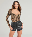The Chic 'Fit Floral Flocked Velvet Long Sleeve Bodysuit in nude with a modern design and trendy look is part of the latest women's tops collection to elevate your 2025 wardrobe.