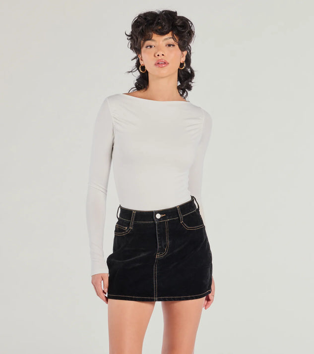 Cute Basic Boat Neck Long Sleeve Crop Top | Windsor