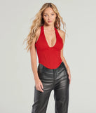The Sleek And Stunning Corset Halter Top in red with a modern design and trendy look is part of the latest women's tops collection to elevate your 2025 wardrobe.
