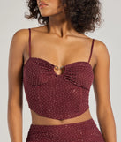 The Bright Vibes Rhinestone Cropped Corset Top in plum with a modern design and trendy look is part of the latest women's tops collection to elevate your 2025 wardrobe.