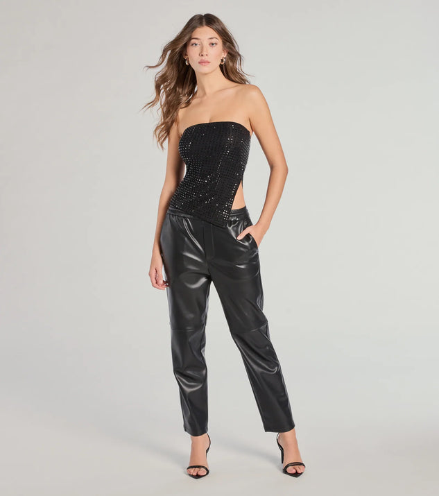 All Nighter Strapless Rhinestone Crop Top | Windsor