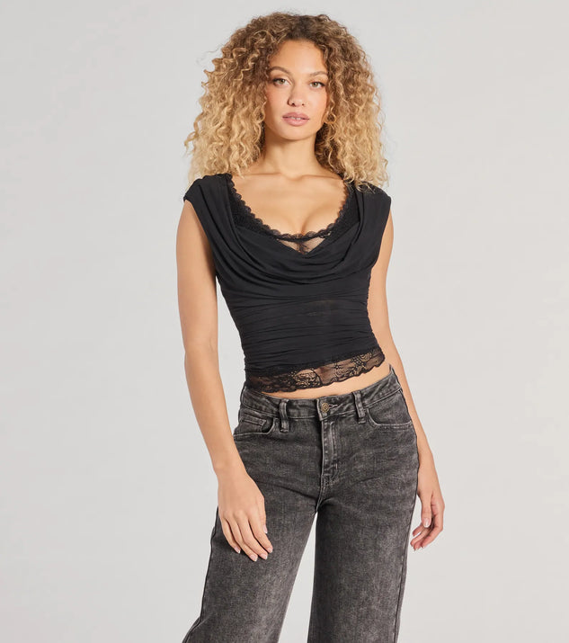Just A Peek Cap Sleeve Lace Mesh Crop Top | Windsor