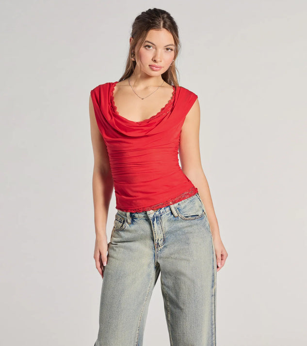 From bold to effortless, the Just A Peek Cap Sleeve Lace Mesh Crop Top lets you define your vibe with red tops that speak your style.