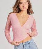 With its midriff cut and trend-forward fit, the Modern Romance Lace Tie-Back Crop Top is a pink crop top made to pair with skirts, denim, or whatever vibe you're feeling this season.