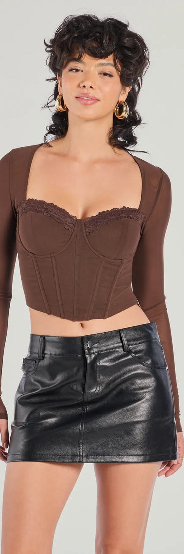 トップス VINTAGE RIBBED CORSET TOP LONG SLEEVE TA3_CORSETY_SQUARE_NECK_LONG_S