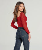 With its midriff cut and trend-forward fit, the Downtown Looks Long Sleeve Mesh Bustier is a red crop top made to pair with skirts, denim, or whatever vibe you're feeling this season.