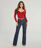The Downtown Looks Long Sleeve Mesh Bustier in red with a modern design and trendy look is part of the latest women's tops collection to elevate your 2025 wardrobe.