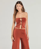 The Wanderlust Mode Cutout Tube Top in rust with a modern design and trendy look is part of the latest women's tops collection to elevate your 2025 wardrobe.