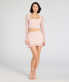 Stay on-trend this season with the Perfect Match Long Sleeve Lace Crop Top in pink, a must-have for creating stylish and effortless spring outfits for women.