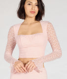 Stay on-trend this season with the Perfect Match Long Sleeve Lace Crop Top in pink, a must-have for creating stylish and effortless spring outfits for women.