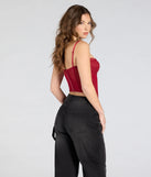 With its midriff cut and trend-forward fit, the Total Bombshell Lace Corset Top is a red crop top made to pair with skirts, denim, or whatever vibe you're feeling this season.