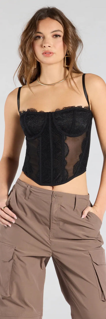 Complete your look with the Total Bombshell Lace Corset Top, a trendy black top that’s ready to pair with anything in your trendy outfit rotation.
