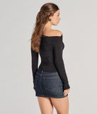 The Chic Essential Off-Shoulder Long Sleeve Top in black with a modern design and trendy look is part of the latest women's tops collection to elevate your 2025 wardrobe.