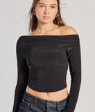 The Chic Essential Off-Shoulder Long Sleeve Top in black with a modern design and trendy look is part of the latest women's tops collection to elevate your 2025 wardrobe.