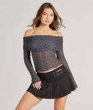 The 2000s Classic Off-The-Shoulder Texture Crop Top in gray with a modern design and trendy look is part of the latest women's tops collection to elevate your 2025 wardrobe.