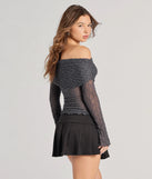 The 2000s Classic Off-The-Shoulder Texture Crop Top in gray with a modern design and trendy look is part of the latest women's tops collection to elevate your 2025 wardrobe.