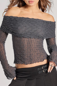 2000s Classic Off-The-Shoulder Texture Crop Top | Windsor