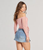 The Trendy Babe Off-The-Shoulder Ruched Lace Top in pink with a modern design and trendy look is part of the latest women's tops collection to elevate your 2025 wardrobe.