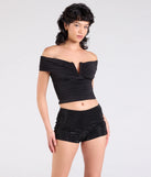 Stay on-trend this season with the Chic Alert Off-The-Shoulder Crop Top in black, a must-have for creating stylish and effortless spring outfits for women.