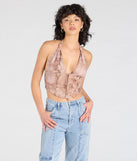 Stay on-trend this season with the Flirt With Destiny Halter Corset Crop Top in brown, a must-have for creating stylish and effortless summer outfits for women.