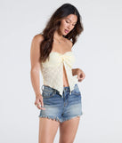 The Lasting Romance Strapless Lace Crop Top in banana yellow brings edge and energy to your vibe, ready to elevate any festival look or concert outfit.
